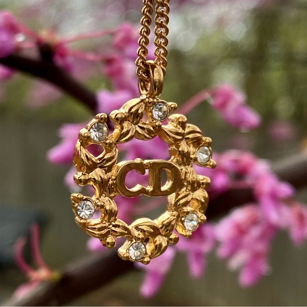 AUTHENTIC vintage gold tone Christian Dior necklace with crystals - Picture 1 of 10